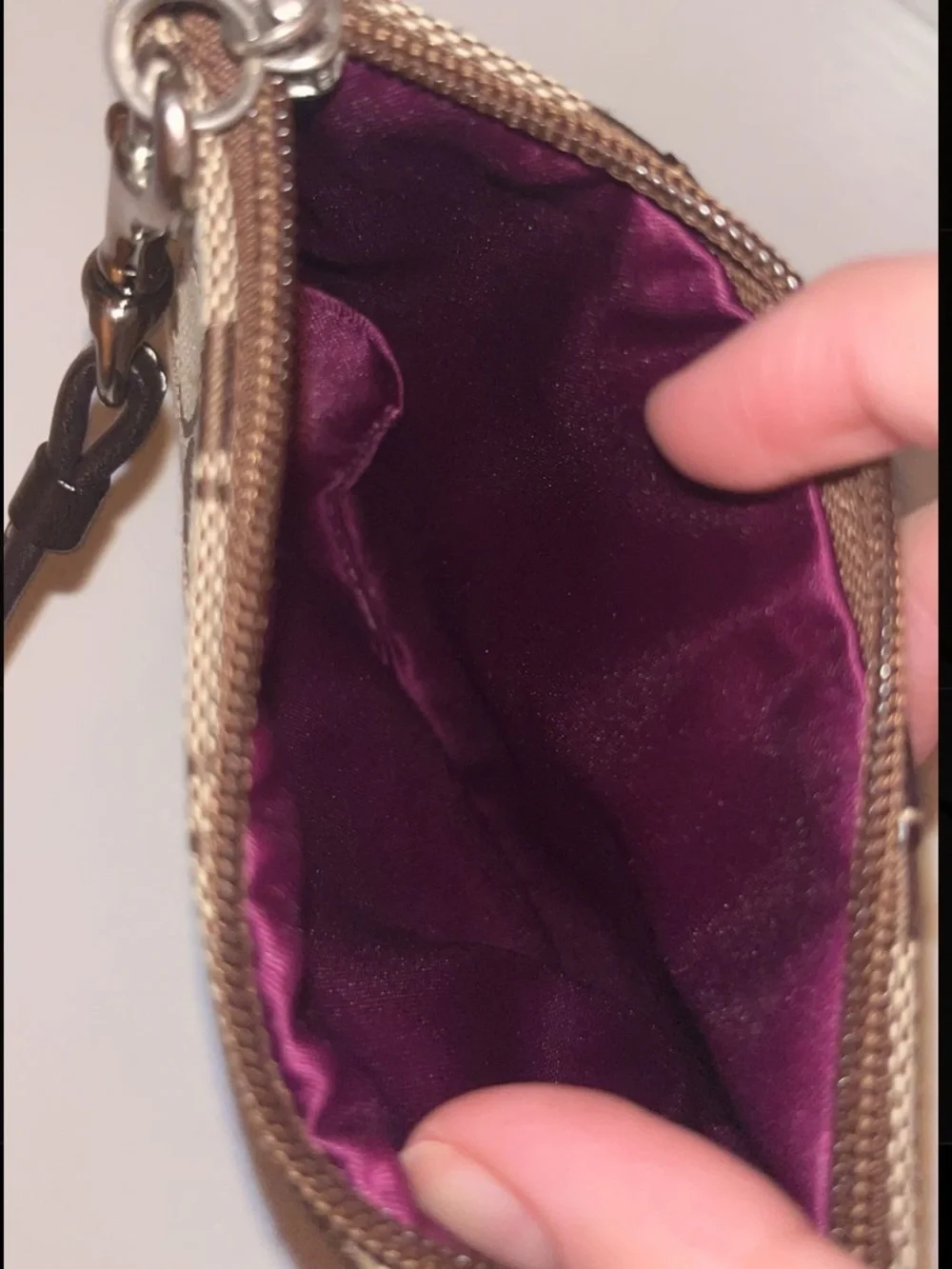 Coach Brown vintage signature Canvas Wristlet with Leather Trim